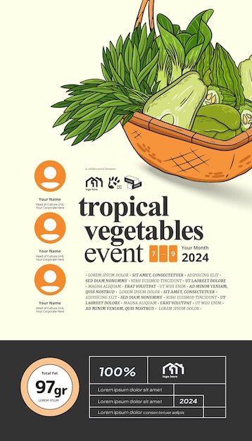 Idea de cartel de evento de salud con ilustración de verduras tropicales