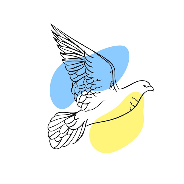 Idea para cartel y letrero con paloma de la paz y bandera de Ucrania en estilo de arte lineal Vector