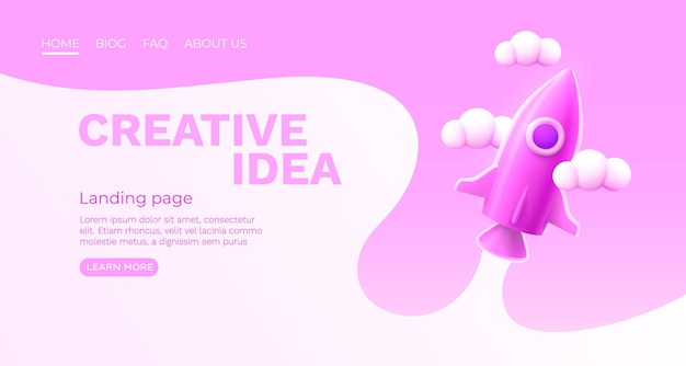 Idea creativa aterrizaje página cohete espacio banner vector