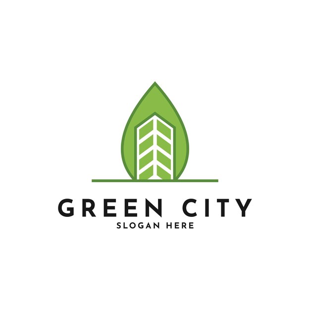 Idea creativa de diseño de logotipo de ciudad verde con hoja