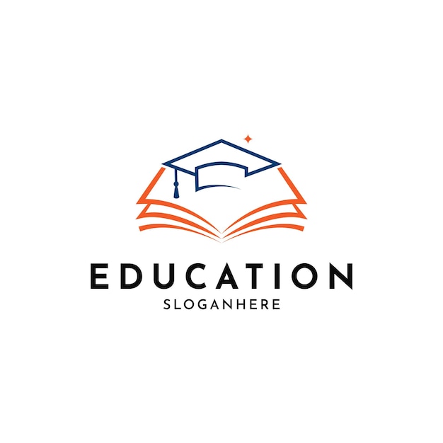 Idea creativa de diseño de logotipo de educación con concepto de libro y sombrero de toga