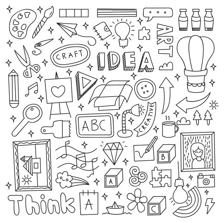 Vector idea creativa doodle conjunto de ilustración vectorial