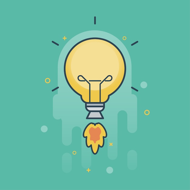 Idea creativa con signo de bombilla volando
