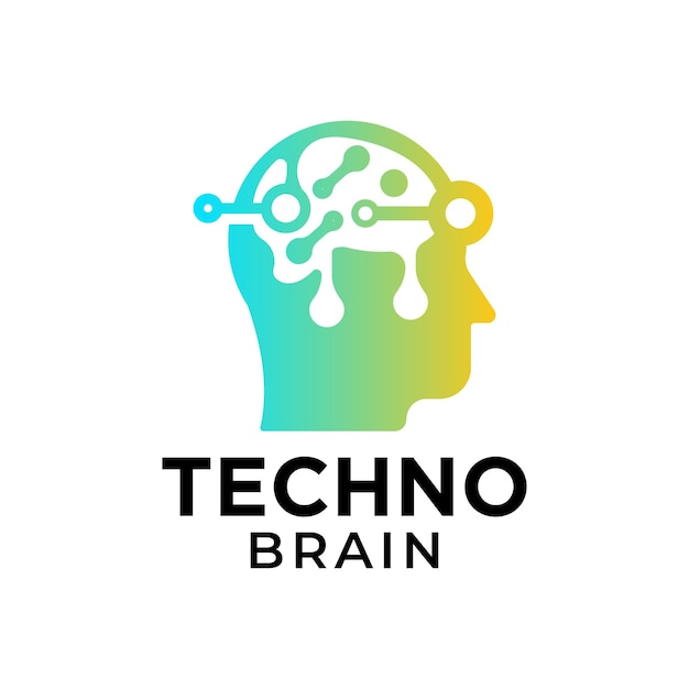 Idea de diseño del cerebro del logotipo de head tech, plantilla de logotipo de la mente de la tecnología robótica