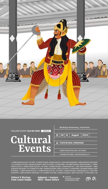 Idea de diseño creativo con la bailarina indonesia Beksan Wireng Danza Ilustración de Java Central