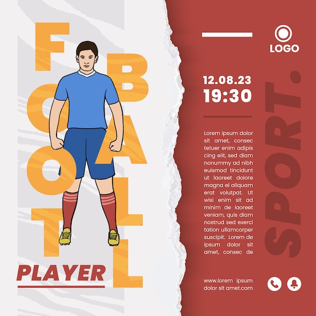 Vector idea de diseño de diseño de ilustración dibujada a mano de jugador de fútbol