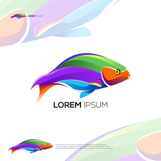 Vector idea de diseño de logo de peces coloridos