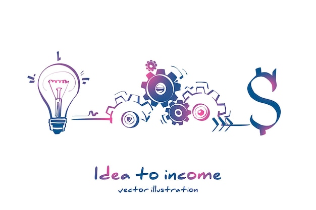 Vector idea engranajes dinero infografía proceso de ingreso financiero ganancias dinero negocio metáfora vector i...