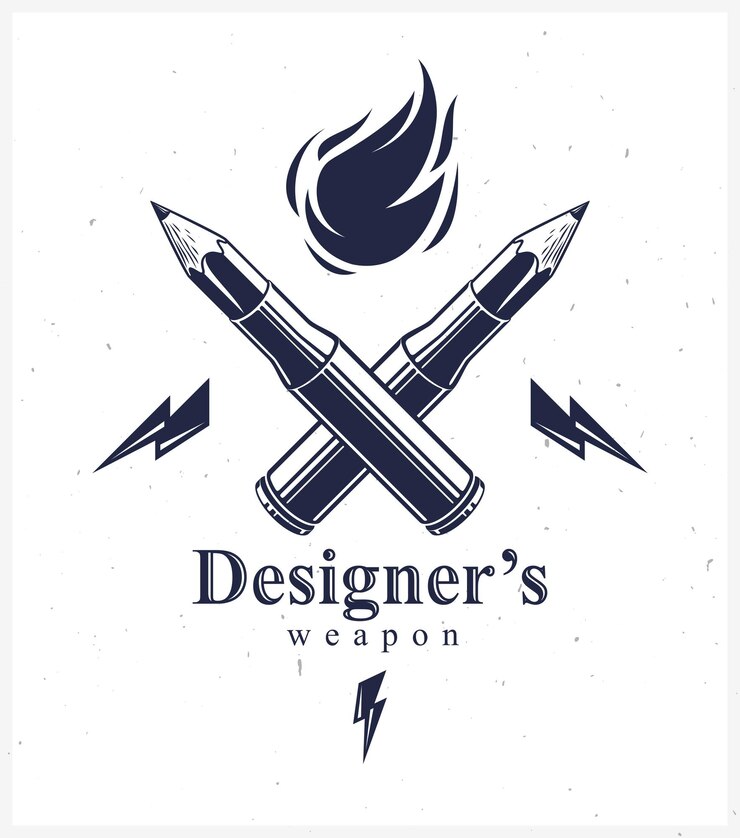Vector idea es un concepto de arma arma de un diseñador o artista alegoría mostrada como un cartucho de arma de fuego con lápices en lugar de bala logotipo o icono de vector de poder creativo