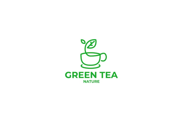 Idea de ilustración de vector de diseño de logotipo de línea simple de taza de té de hoja plana