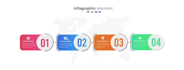 Idea de infografía empresarial moderna con cuatro pasos.