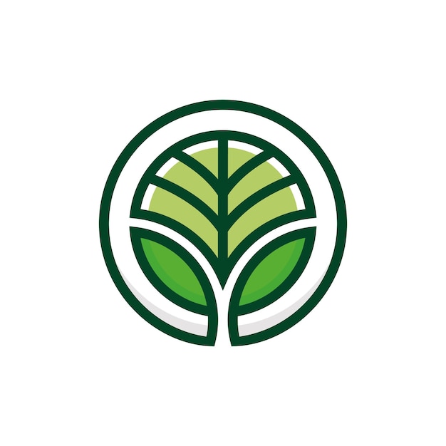 Idea de logotipo de hoja verde con sello de círculo de arte de línea