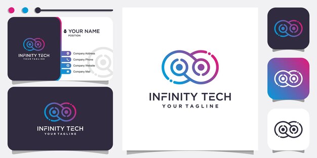 Idea de logotipo de tecnología infinita con estilo de línea degradada Vector Premium