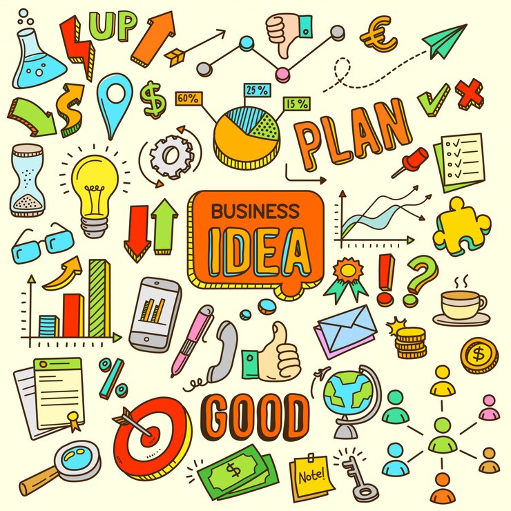 Vector idea de negocio de dibujos animados color doodle ilustración