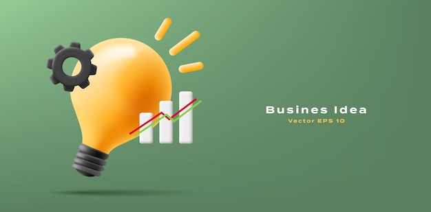 Idea de negocio vector 3d Una imagen moderna de una bombilla un gráfico de progreso