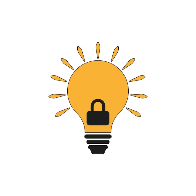 Idea de patente bloqueada o protegida bombilla naranja brillante y brillante Ilustración vectorial EPS 10