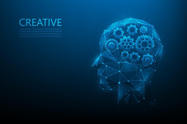 idea pensando Cogs en el cerebro tecnología humana digital sobre fondo azul lluvia de ideas