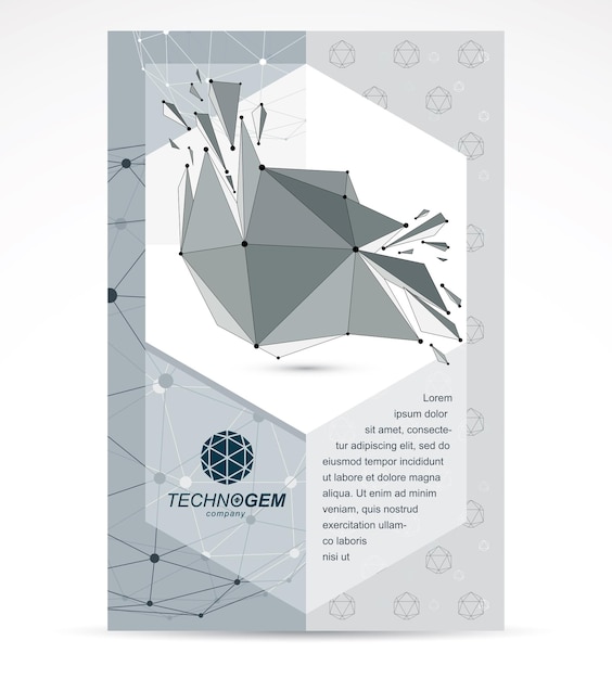 Idea de promoción empresarial de la corporación de tecnologías de Internet. Objeto de escala de grises poligonal de malla 3d vectorial abstracto, efecto de explosión.