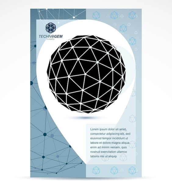 Idea de promoción de negocios de innovaciones digitales, página principal del folleto. Objeto de estructura metálica monocromática 3d geométrica abstracta, ilustración vectorial.