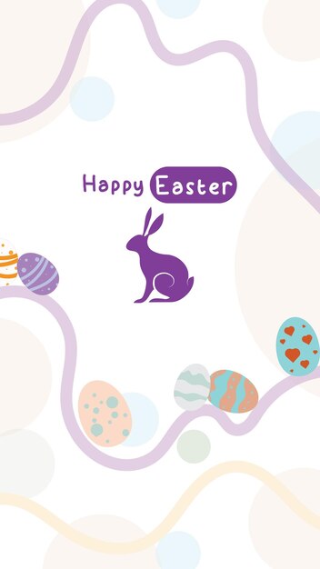 Idea de publicación en las redes sociales para el fondo de huevo de Pascua con línea de dibujo de mano en modo retrato de conejo