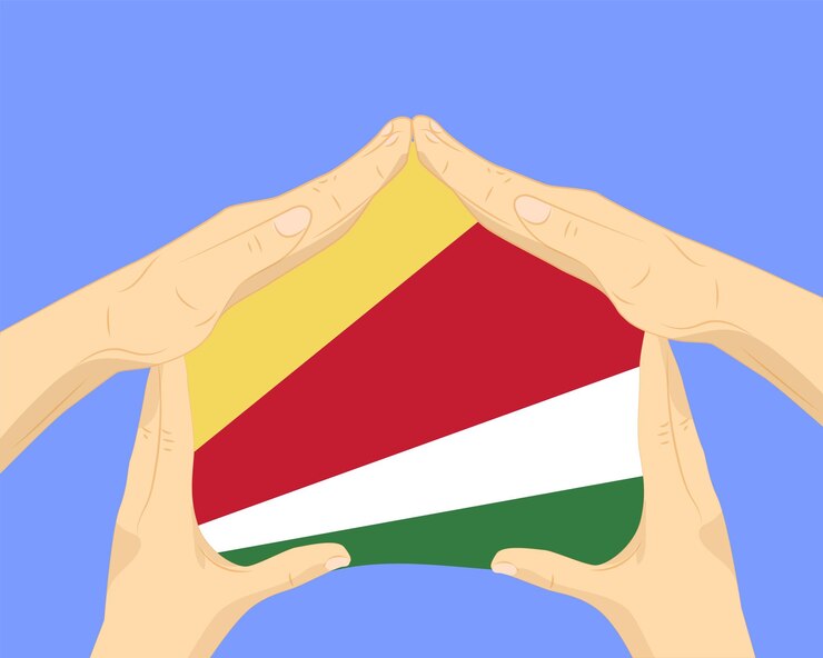 Vector idea residencial o de inversión de vivienda y concepto de casa con bandera de las seychelles
