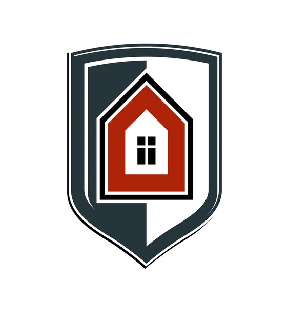 Idea de seguridad, símbolo heráldico abstracto con casa clásica vectorial. Elemento de diseño de marca inmobiliaria, escudo de armas conceptual.