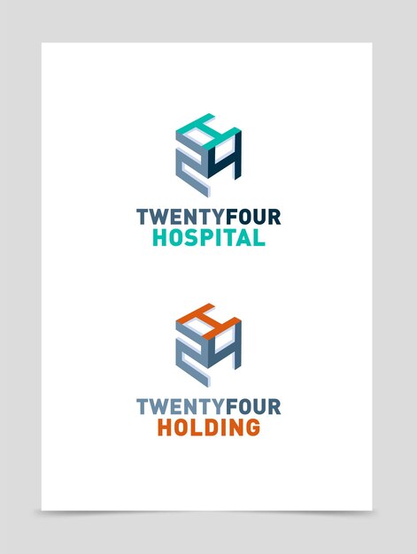 Idea de símbolo y logotipo cúbico H24