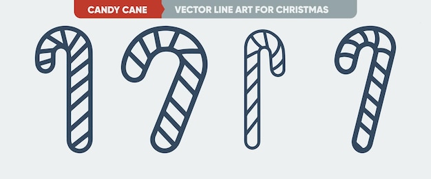 Ideal Candy Cane Icon Set Íconos de contorno de línea delgada mínima para Navidad y Año Nuevo