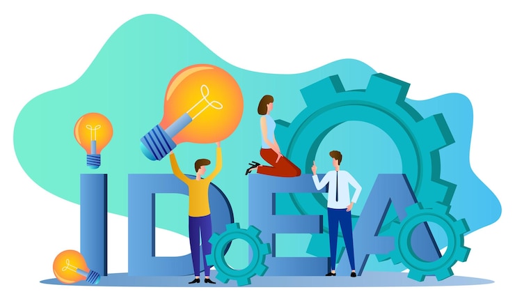 Vector ideapeople está desarrollando nuevas ideas brainstormingflat ilustración vectorial