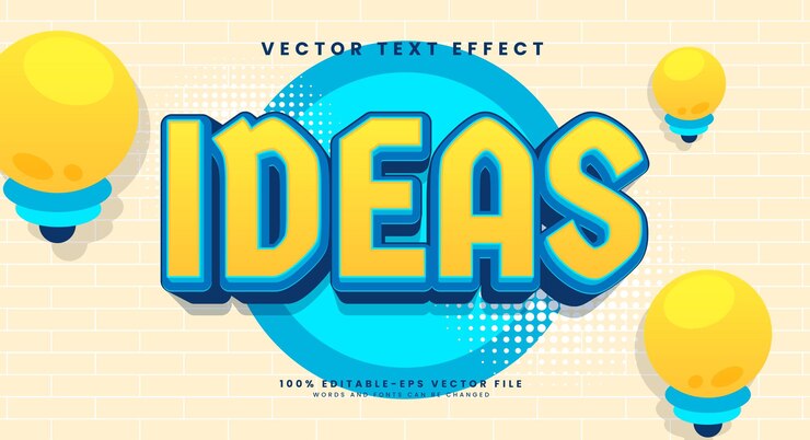 Vector ideas efecto de estilo de texto editable efecto de texto vectorial con una combinación de azul y amarillo para un tema de innovación