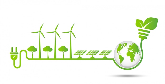 Las ideas de energía salvan el concepto mundial Enchufe de alimentación ecología verde