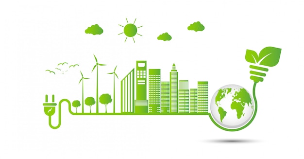 Las ideas de energía salvan el concepto mundial Enchufe de alimentación ecología verde