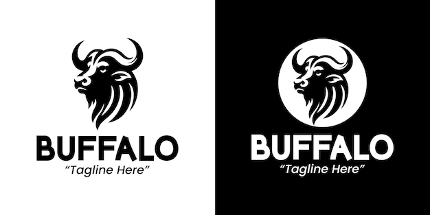 Ideas modernas de logotipo de búfalo en blanco y negro para una identidad comercial distintiva