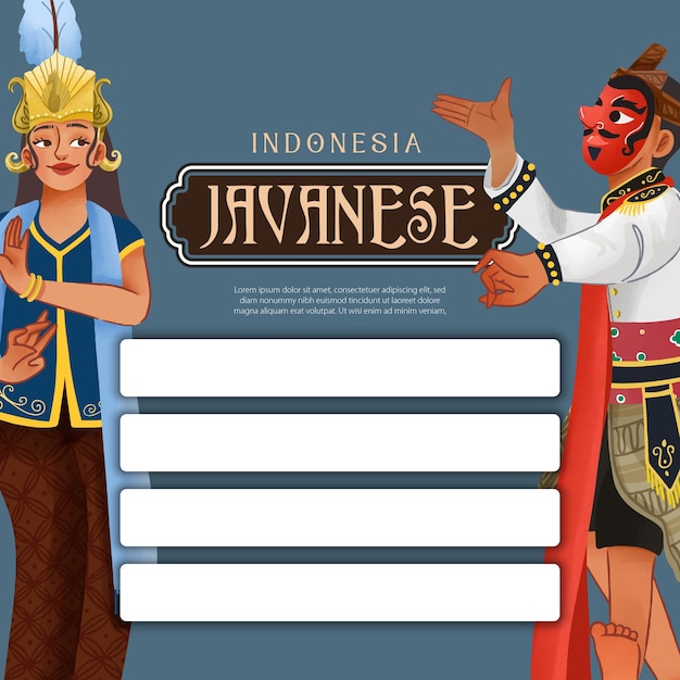 Vector ideas de publicaciones en las redes sociales con la ilustración de la célula de bailarina de indonesia con estilo sombreado