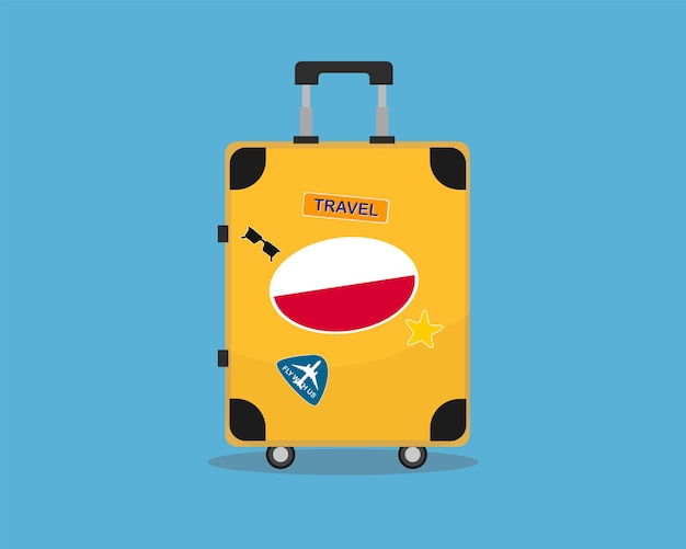 Vector ideas de vacaciones y vacaciones con maleta o equipaje con bandera de polonia