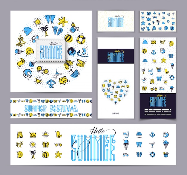 Identidad corporativa de verano y conjunto de iconos