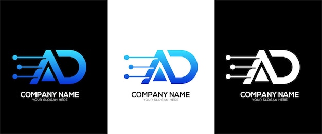 Identidad del logotipo tecnológico de la marca AD o DA con una plantilla de logotipo mínima de estilo de línea