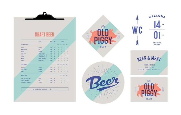 Identidad de marca para Beer Bar Pub Etiqueta vintage de la vieja escuela