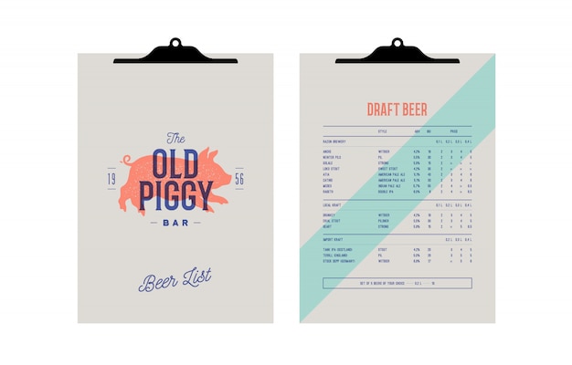 Identidad de marca establecida para Beer Bar, Pub. Menú del portapapeles