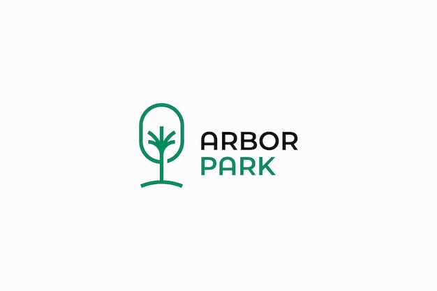Identidad de marca del logotipo de Arbor Park con el símbolo de señal de árbol lineal minimalista abstracto
