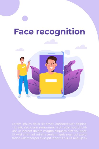 Vector identificación de seguridad biométrica, concepto de sistema de reconocimiento facial. ilustración vectorial.