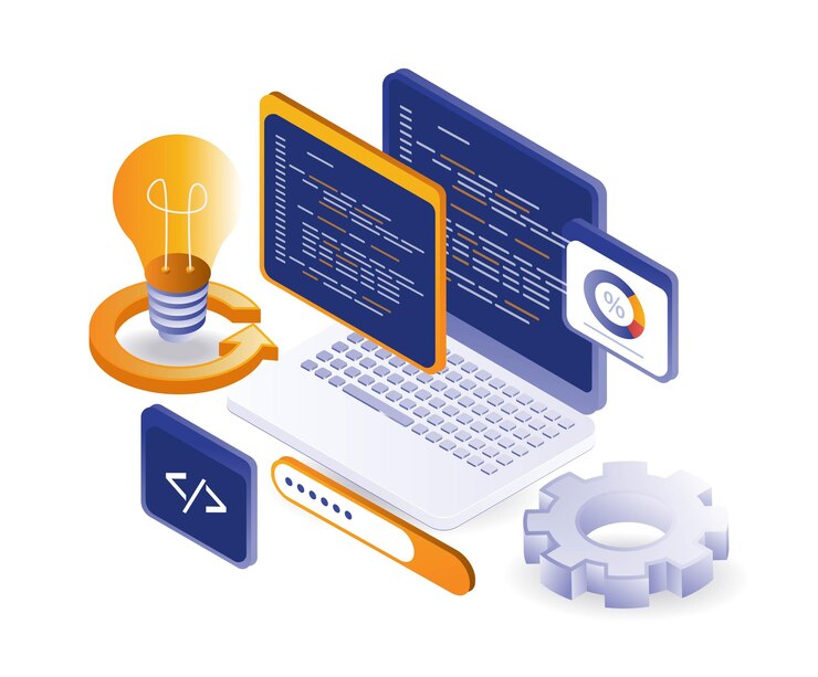 Vector idioma de programación de ideas creativas para crear aplicaciones web