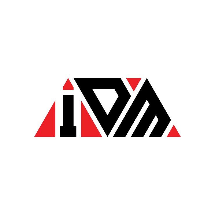 Vector idm diseño de logotipo de letra triangular con forma de triángulo idm diseño del logotipo del triángulo monograma idm triángulo vectorial plantilla del logotipo con color rojo idm logotipo triangular sencillo elegante y lujoso idm