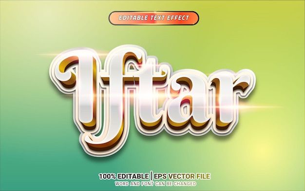 Iftar 3d oro blanco texto efecto ramadan saludo diseño
