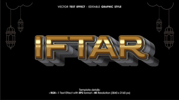Iftar Ramadán efecto de texto islámico en 3D