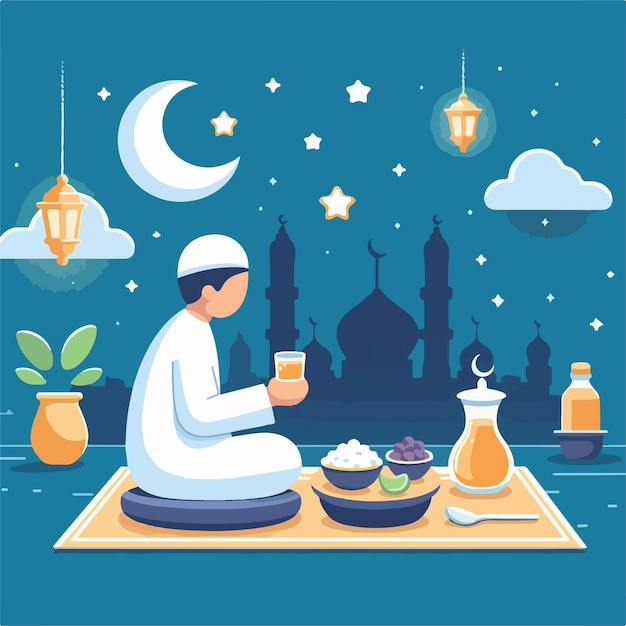 Vector iftar ramadán suhoor noche de ayuno comida layt al qadr