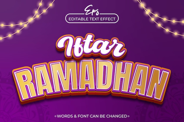 Vector iftar ramadhan plantilla de efecto de texto editable