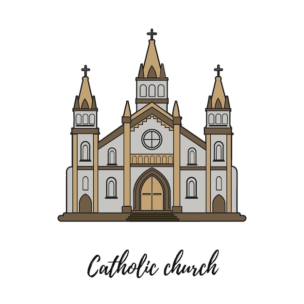 Vector iglesia católica sobre un fondo blanco ilustración vectorial