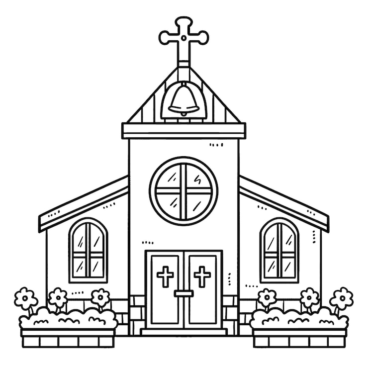 Vector iglesia cristiana aislada página para colorear para niños