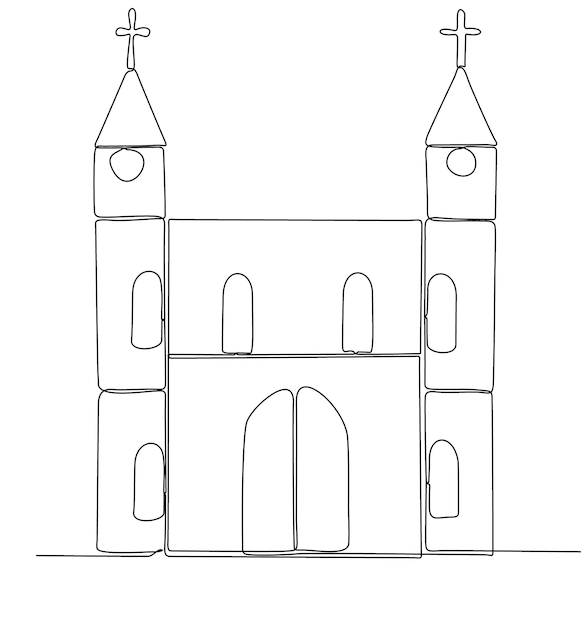 Iglesia en estilo de dibujo de línea continua. edificio de iglesia abstracto con campanario.